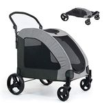 uyoyous Pet Cart Grey Ventilated Foldable Dog Stroller25.2×31.4" with 4 Rubber Wheels and Adjustable Handle Zipper Entry, Mesh Skylight Cat Dog Stroller for a Variety of Roads Easy Fold