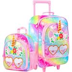 2PCS Kids Suitcase, Girls Carry on Rolling Luggage and 12" Backpack Set, Unicorn Sequin Travel Suitcases for Toddler Children - Pink