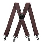 RIONA Men's Classic High Elasticity Adjustable Braces Y-Back Suspenders with Leather Button End Heavy Duty Soild Dress Braces (10_Coffee)