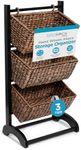 BIRDROCK HOME 3-Tier Abaca Storage Organizer Shelf with Solid Wood Frame - Durable Handwoven Abaca Fiber Baskets - Ideal for Organizing Living Rooms, Bedrooms, or Kitchens - Brown Wash, Espresso