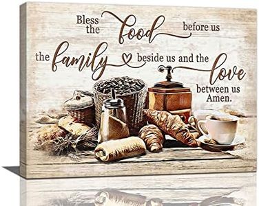 Christian Kitchen Wall Art Coffee Bread Wall Decor Rustic Coffee Theme Bless Motivational Quotes Dining Room Picture Canvas Prints Framed Modern Artwork for Home Living Room Restaurant Kitchen