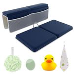 Bath Kneeler and Elbow Kneeling Rest Pad Set for Baby Bathing – Waterproof Soft Memory Foam Mat Organizer Pockets Quick Drying Foldable Non-Slip for Baby & Toddler Bath Time Toys Sponge Cloth (Blue)