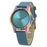 Women's Wooden Watch, Quartz Movement Colorful Wood Handmade Fashion Watches Detachable Wristband Wrist Watch (Blue)