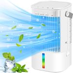 Portable Air Cooler - Portable Air Conditioner Mini Personal AC,Quiet Mini Mobile Cooling Fan with Handle,2/4H Timer 3 Speeds,Desk Air Cooler with 7 Color for Home Office Car Work Outdoor (White)