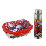 SKi Homeware Steel Lunch Box (600 ML) & Stainless Steel Slim Bottle (350 ML) Combo/Gift Set- Spiderman