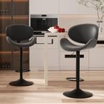 Nalupatio Swivel Bar Stools Set of 2, PU Leather Upholstered Bentwood Barstools with Back & Footrest,Seat Adjustable Height 23.5-32.5IN Counter Height Bar Chairs for Bar Kitchen Dining Room,Grey