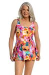 Maxine Of Hollywood Women's Seam Front Swim Dress One Piece Swimsuit, Multi//Sunset Bouquet, 14