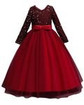 Elegant Emerald Girls' Long Sleeve Sequin Tulle Princess Gown - Perfect for Parties, Weddings, and Festive Occasions, Pack of 1 (RED LAXMI, 1-2Y)