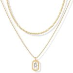 PAVOI 14K Gold Plated Cubic Zirconia Letter Pendant Layered Necklace | Framed Initial Letter Cable Singapore Chains Layering Necklaces for Women, Yellow Gold, Cubic Zirconia