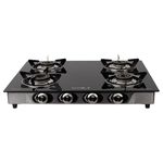 BLOWHOT Jasper 4 Burner Manual Ignition Gas Stove | Heavy Tornado Brass Burners | Toughened Glass Cooktop | ISI certified - Stainless Steel Frame - 2 Years Warranty By Blowhot (Black)