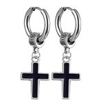 M Men Style Religious Christ Cross Dangle Hoop Punk Titanium Steel Piercing Jewelry Black Stainless Steel Hoop Earrings For Men And Women