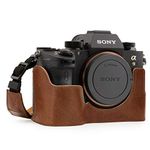 MegaGear MG1244 Sony Alpha A7RIII, A9, A7III Ever Ready Genuine Leather Camera Half Case and Strap - Brown