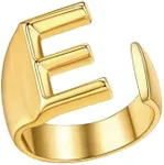 FindChic Chunky Gold Ring Initial Ring Big Letter E Statement Cuff Rings for Women Alphabet Knuckle Ring 18K Gold Plated Adjustable Fashion Open Rings Jewelry Gift for Her