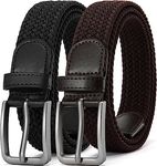 DOOPAI Men's Elastic Braided Belt 2 Pack, Stretch Woven Belt, Black and Brown, 1 3/8" Width, 28-56" Waist, Golf, Casual, Formal