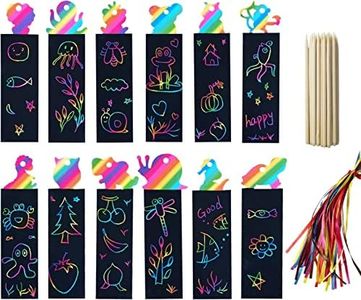 Animal Bookmarks Set For Children,48 Pieces Rainbow Bookmarks Scratch Art Bookmarks Kids Bookmark With 24 Wooden Stylus And 48 Colorful Ribbons For Kids Children Girls Party Tags