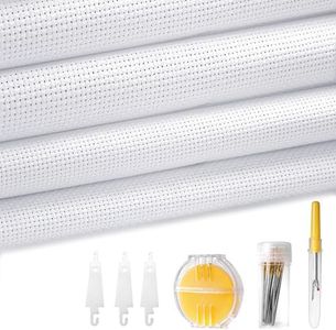 COTATI 4 Pcs Needlepoint Blank Canvas Craft Kit, 18 Count 12x18 Inch Large Cotton Mesh Screen Grid, White Perforated Canvas Sheets for Cross Stitch & Embroidery with Starter Sewing Tools