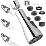 Kitchen Tap Spray Head, 360° Swivel Spout Kitchen Sink Tap with 3 Functions Modes, Tap Extender for Kitchen Sink, Replacement Tap Bubbler Head Aerator Sprayer Accessories Tap Adapter (Silver)