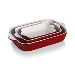 Sweejar Ceramic Baking Dish, Non-Stick Roasting Pan with Handles, Rectangular Lasagna Pan for Cooking, Kitchen, Cake Dinner, Banquet and Daily Use, 139 Inches, Set of 3 (Red)