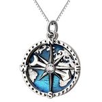 YFN Compass Pendant Necklace Sterling Silver Navy Anchor Travel Map Necklace for Women Men 18", Sterling Silver, Cubic Zirconia