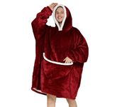 XMLMRY Blanket Hoodie,Wearable Blanket,Sweatshirt Blanket,Oversized Hoodie,Comfy Blanket Sweatshirt,Sweater Blanket,Sherpa Cozy Giant Hoodie Blankets for Women Men Adults Kids (Wine red, Adult)