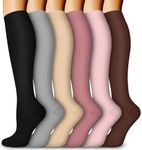 DHSO 6 Pairs Graduated Compression Socks for Women and Men 15-20 mmHg, Compression Stockings for Swelling, Running, Hiking, Travel, Nursing(6 Pack Black/Grey/Beige/Pink/Brown, Small-Medium)