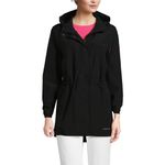 Lands' End Women's Waterproof Hooded Packable Raincoat, Black, Medium Tall