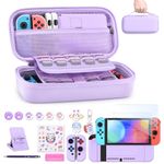 Switch Case for NS Switch - 18 in 1 NS Switch Accessories Bundle with Switch Carrying Case, Switch Game Case, Switch Screen Protector, Switch Stand, Switch Thumb Grips(Purple)