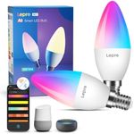 Lepro BC1 AI Smart Bulb E14, Music Sync Bluetooth& WiFi Bulb, Voice Control Small Screw Bulb, LLM AI Generated Lighting, Color Changing Bulb,Work with Alexa & Google Assistant, 2 Packs