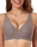 OXYIBRAS Deep V Bars for Women Non-Wired Women's Bras Adjustable Seamless Wireless Bra Buttery Soft Comfort with Bra Extender Grey XXL