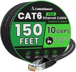 Cat 6 Ethernet Cable 150 ft, Indoor&Outdoor, High Speed 10Gbps Internet Network, Pure Copper Flat Ethernet Patch Cable Long, Computer LAN Cable with Clips & Straps for Router, Modem, PS4/5, Black