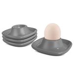 Flexzion Soft Boiled Egg Holder Set - 4-Piece Gray Ceramic Egg Cup, Stackable Egg Coddler Cups with Base for Serving, Breakfast, Brunch - Kitchen Table Decor, Gray