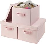 GRANNY SAYS Closet Storage Bins, Fabric Boxes with Lids, Shelf Baskets for Closet Organization, Stackable Storage Containers Storage Baskets for Organizing, Pink, 3-Pack