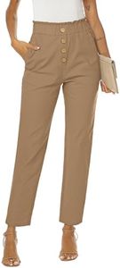 NIMIN Business Casual Pants for Women High Waisted Paper Bag Pants with Pockets Cotton Ankle Pull On Pants Teacher Work Pants Khaki X-Large