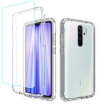 Jhxtech for Redmi Note 8 Pro M1906G7I Case with Tempered-Glass Screen Protector, Clear Full Body Protective Hard PC Shell TPU Bumper Cover Cases for Xiaomi Redmi Note 8 Pro (clear)