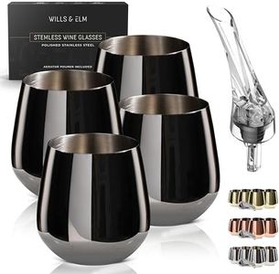 Wills and Elm Black Wine Glasses - Stemless Stainless Steel Wine Glasses Set of 4 with Aerator - Metal Wine Glass - Stainless Steel Wine Glass - Unbreakable Wine Glasses - Outdoor Wine Glasses - 18oz