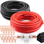 8 Gauge Wire (50ft Each - Red/Black) Copper Clad Aluminum CCA - Primary Automotive Wire,Car Amplifier Power & Ground Cable, 20PCS Lugs Terminal Connectors,60A Fuse Holder and Heat Shrink Tube