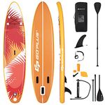 COSTWAY Inflatable Stand Up Paddle Board, 6" Thick SUP with Accessories, Adjustable Aluminium Paddle, Hand Pump, Removable Fin, Leash and Backpack Bag for All Skill Levels (335x76x15CM, Orange)