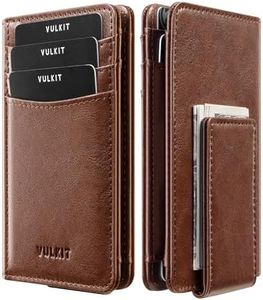 VULKIT Bifold Slim Wallet for Men RFID Blocking, Leather Front Pocket Wallet Holds 11 Cards with Magnetic Money Clip, Magnetic Closure, Brown