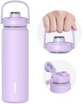 TOURIT 24 oz Insulated Water Bottle, Stainless Steel Sports Water Bottles With Top Handle, Double-Wall Travel Thermal Water Flask, BPA Free Leakproof Thermos Bottle for Sports and Travel, Lilac Purple