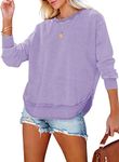 BLENCOT Women's Sweatshirts Ladies Tops Purple Casual Split Side Sweatshirt Women Baggy Sweatshirt Long Sleeve Round Neck Plain Tshirt Size 6