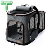 Lekesky Expandable Cat Carrier Backpack - Portable Breathable Rucksack for Medium and Small Cats & Dogs, Foldable with Inner Escape-proof Leash and Pet Mat, Supports 25 lbs (Pet Hair Remover Roller)