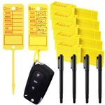 Lewtemi 500 Pcs Yellow Car Key Tag with 4 Pens Self Locking Auto Key Labels Tags Key Tags with Labels Plastic Key Tags for Car Dealerships Office Shop Supplies