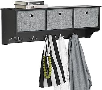 SoBuy Porte Manteau Mural, Meuble Entrée, Porte-Manteau Porte-Vêtements avec 5 Crochets et 3 Paniers pour Couloir, Salon, Chambre, Salle de Bain, 100x20x30 cm Noir, FRG282-SCH