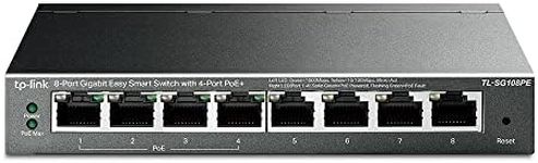 TP-Link 8-Port Gigabit Easy Smart PoE Switch with 4-Port PoE+, RJ45 Gigabit Ports, 64W Budget, Plug & Play, VLAN for Network Security, QoS, PoE Auro Recovery, Fanless Design (TL-SG108PE)