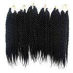 6 Packs/Lot Havana Mambo Twist Crochet Braids Black Senegalese Twist Braids Hair Synthetic Crochet Braiding Hair Extensions (12 Inch, 1B)