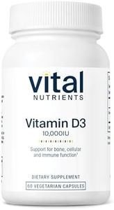 Vital Nutrients - Vitamin D3 - Supports Calcium Absorption and Bone Health - 60 Vegetarian Capsules per Bottle - 10,000 IU