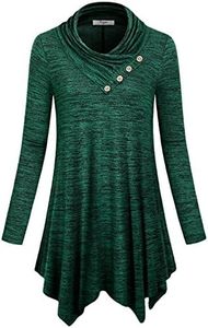 Cestyle Flowy Tops for Women, Juniors Long Sleeve Cowl Neck Sweatshirt Office Tunic Shirt Blouse for Leggings Space Dye Green Large
