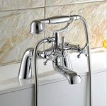 Victorian Traditional Mixer Tap Filler Faucet with Shower Deck Mounted for Bath Bathroom Bathtub Tub Single Lever Chrome Finished for Two Hole Basin Sink