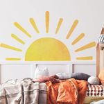 45.6x23.8 Inch Boho Half Sun Wall Decals Removable Sunshine Wall Sticker Vinyl Peel and Stick Half Sun Decals Wall Art for Girls Kids Bedroom Nursery Playroom Decor