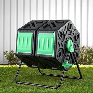 Gardeon 130L Compost Bin, Dual Chamber 360° Rotating Composter, Sliding Door,Recycle Waste, Kitchen, Garden, Yard